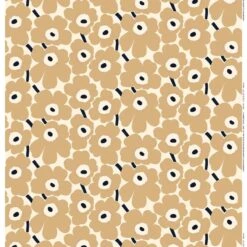 Marimekko Beschichteter Pieni Unikko Stoff, Cremeweiß - Beige - Dunkelblau