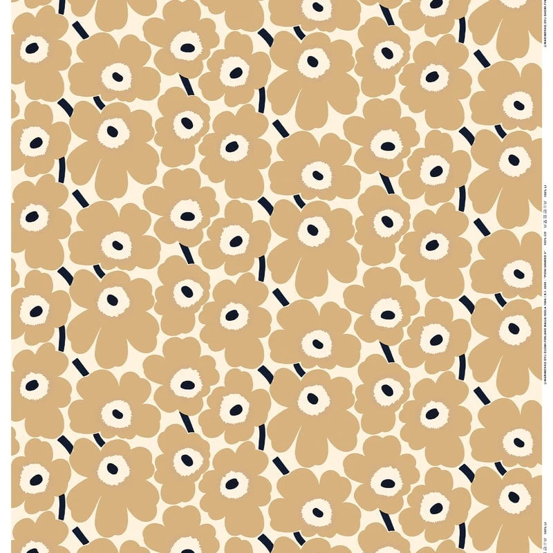 Marimekko Beschichteter Pieni Unikko Stoff, Cremeweiß - Beige - Dunkelblau 1 Marimekko Beschichteter Pieni Unikko Stoff, Cremeweiß - Beige - Dunkelblau