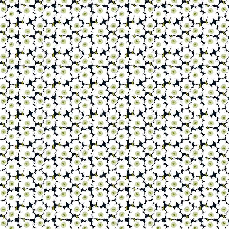 Marimekko Mini Unikko Stoff, Schwarz – Weiß – Grün 1 Marimekko Mini Unikko Stoff, Schwarz – Weiß – Grün