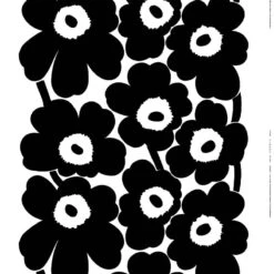 Marimekko Unikko Baumwollstoff, Schwer, Weiß – Schwarz