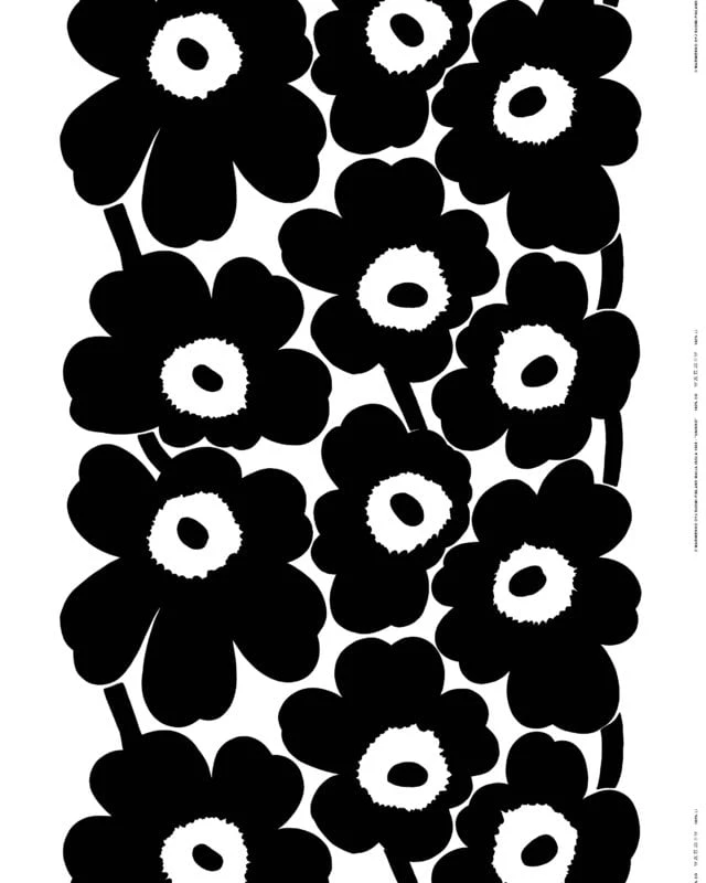 Marimekko Unikko Baumwollstoff, Schwer, Weiß – Schwarz 2 Marimekko Unikko Baumwollstoff, Schwer, Weiß – Schwarz – Bild 2