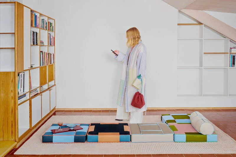 Sitzkissen, 60 X 60 Cm, Beige - Himmelblau 4 Sitzkissen, 60 X 60 Cm, Beige - Himmelblau – Bild 4